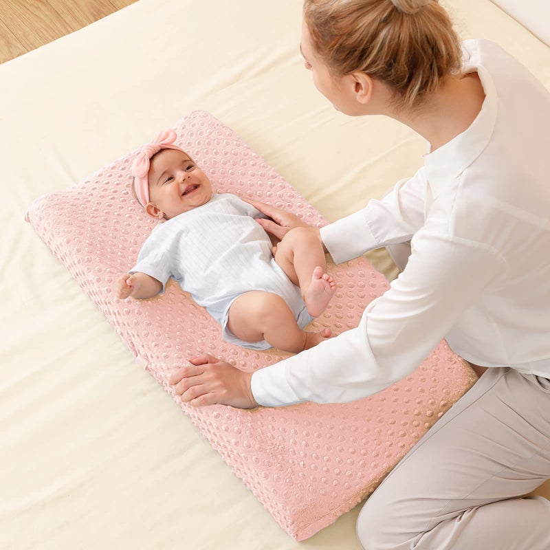 QUENESS Baby Changing Pad Cover, Super Soft Minky Dot Diaper Changing Table Covers for Baby Girls and Boys, Ultra Comfortable, Safe for Babies, Fit 32"/34'' x 16" Pad (Coral Pink) - Image 4
